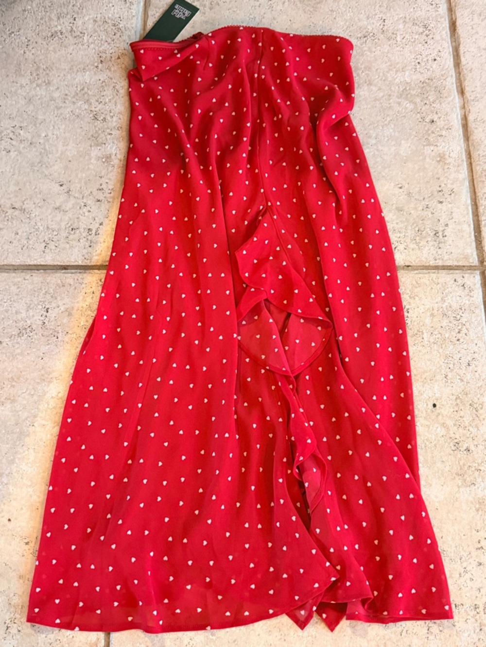 Red Heart Print Ruffle Midi Skirt